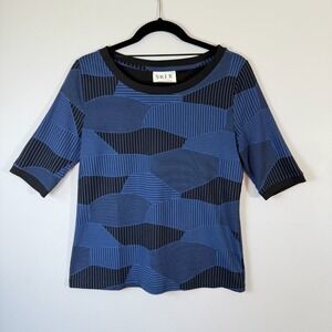 SKFK Skunkfunk Organic Cotton Geometric Abstract Blue Knit Top Shirt Small 6